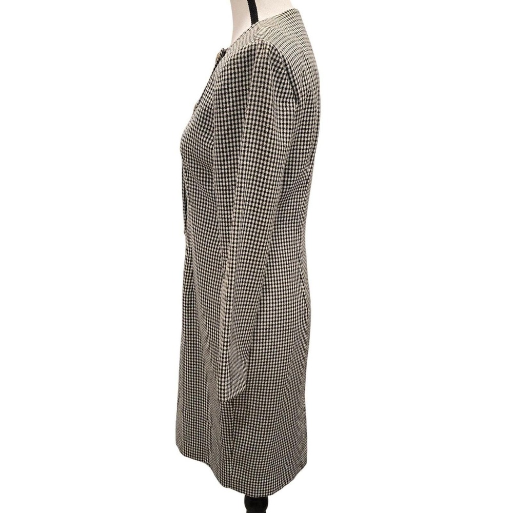 Vtg 90s SANTA FE Houndstooth Coat Dress 2 Midi Longline Blazer Gold Crest Button - Picture 4 of 10